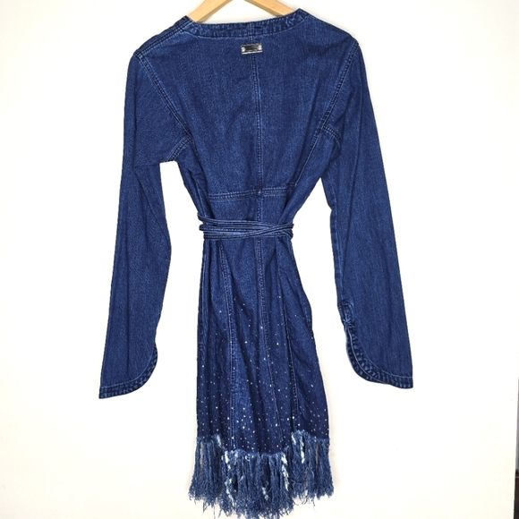 Fendi Diamonte Vintage Blue Denim Long-Sleeve Coat with Fringe - Picture 3 of 16